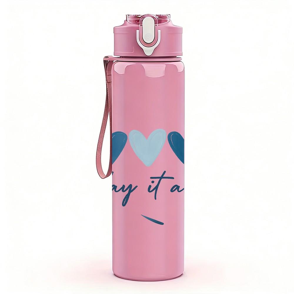 1PC One Day At A Time Hearts Art 750ml Color Plastic Sports Water Bottle Leakproof Flip Straw Lid Suitable for Sports Office Home Use