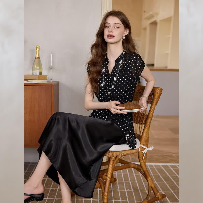 Bailu French Polka Dot Two-Piece Cardigan & Slip Dress Set
