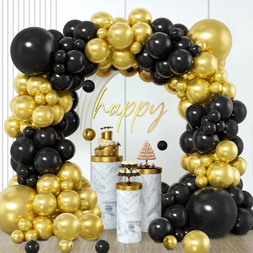 Schwarz Gold Luftballons Girlande Bogen Set Happy Birthday Party Deko Kinder Erwachsene Hochzeit Geburtstagsparty Zubehör Gastgeschenke Jahrestag