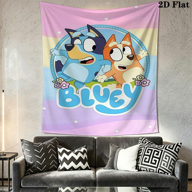 Bluey Animation Wall Hanging Printed Fabric Blanket Decorative Tapestries for Bedroom Living Room Home Decor