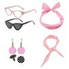 1950's Womens Costume Accessories 50s Scarf Cats Eye Glasses Bandana Tie Polkas Dot Headband Drop Earrings for Halloween