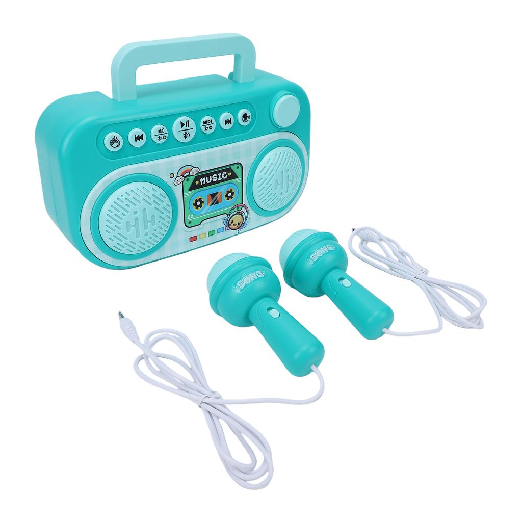 Wireless Kids BT Karaoke Machine with 2 Microphones Portable Singing Speaker Handles Easy Storage Music Toy for Boys