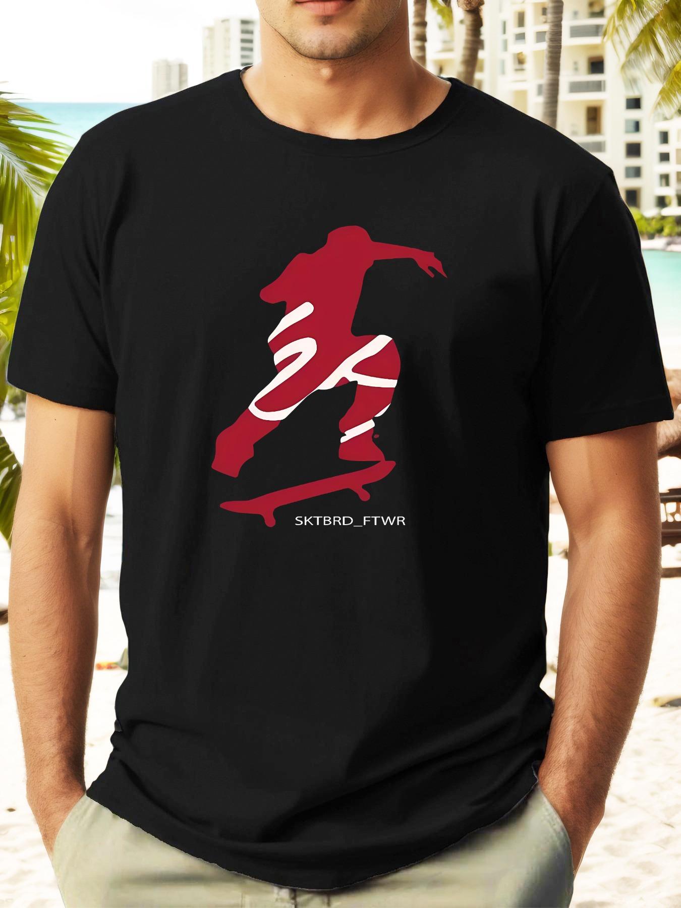 Casual Summer T-shirt with Skateboard Graphic - Short Sleeve L