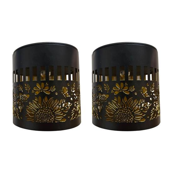 Decorative Solar Lights Metal Hollow Pattern Outdoor Step Wall Lights Weather-Resistant Landscape Lamp Waterproof Fence Lights for Garden Post Patio