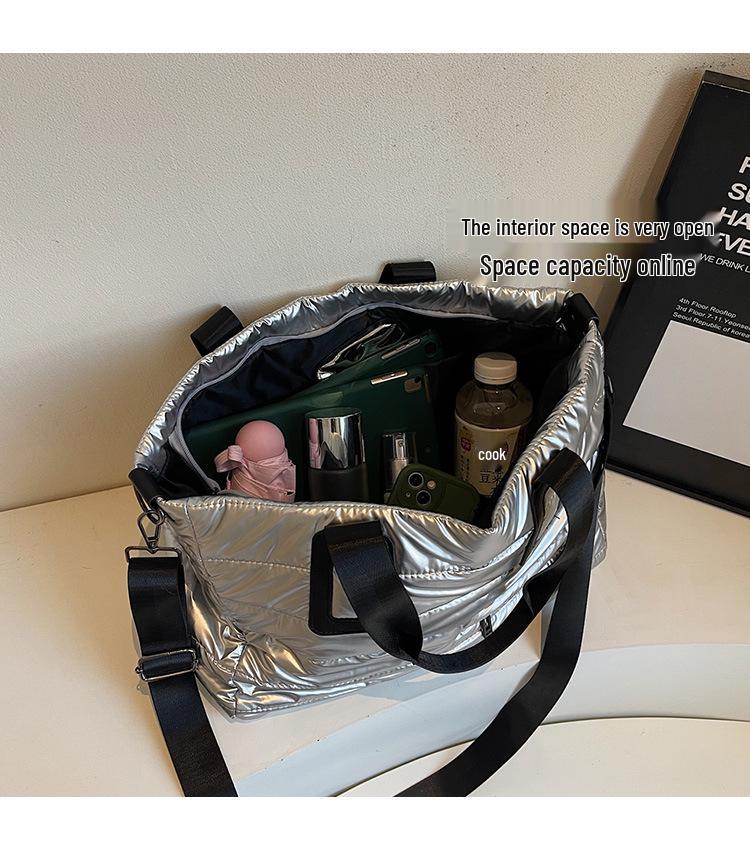 Women's Large Capacity Shiny Tote Bag - Thickened Handbag for Autumn and Winter, Ideal for Commuting and Computer Carrying.