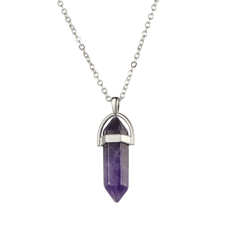 Elegant European & American Hexagonal Amethyst Crystal Necklace