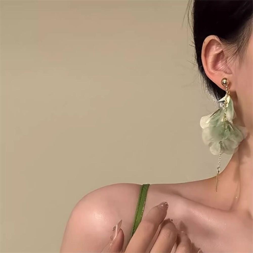 Sweet Flower Earrings Organza Yarn Mesh Earrings New Long Tassel Earrings  Women