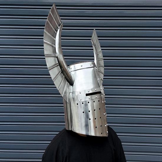 Medieval Crusader Knight Helmet with Grand Horned Crest  Handmade Steel Armor Helmet  LARP, Cosplay, Display  Knight Costume Helmet