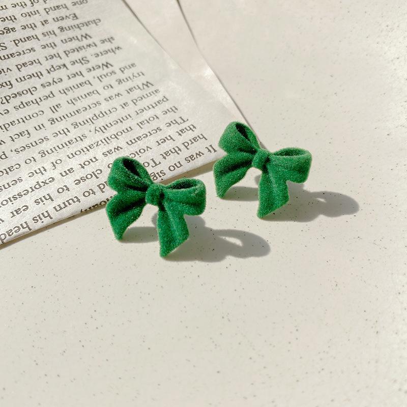 Vintage Wine Red Flocking Earrings Charm Geometric Bowknot Stud Earrings for Women Girls Fashion Unusual Jewelry Ear Accessories