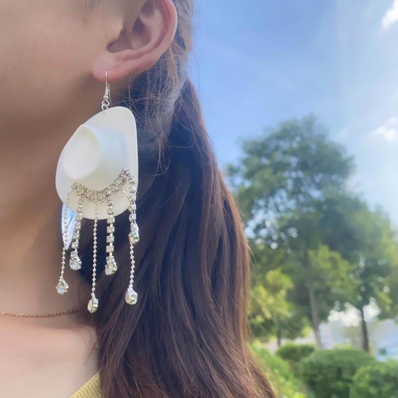 Sparkling Fringe Cowboy Hat Earrings for Music Festivals Party Western Hat Dangle Earrings Cowboy Hat Earrings Jewelry
