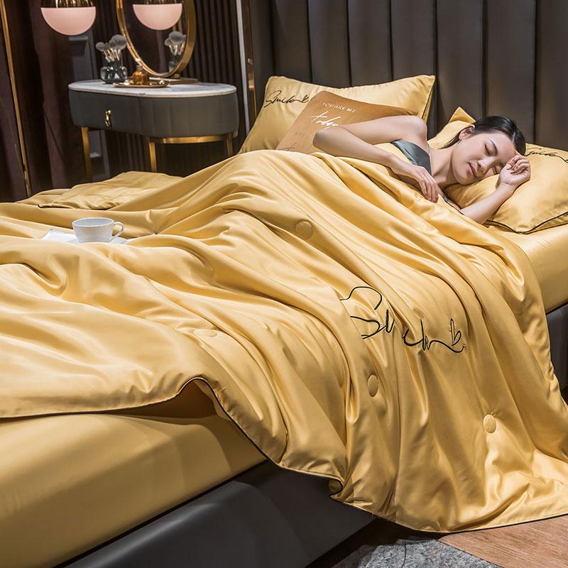 100% Gewaschene Seide Sommerdecke Stickerei Glatt Eis Kühlende Bettdecke Für Bett Seidig Uni Decke Weiche Kühle Sommerdecke