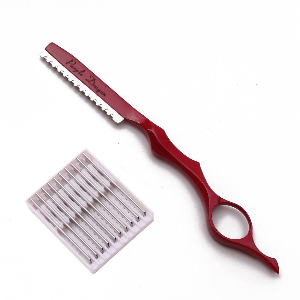 Purple Dragon Hair Razor Holder & 10 Blades - 8 Colors, Hairdressing Thinning Knife, Manual Scraper