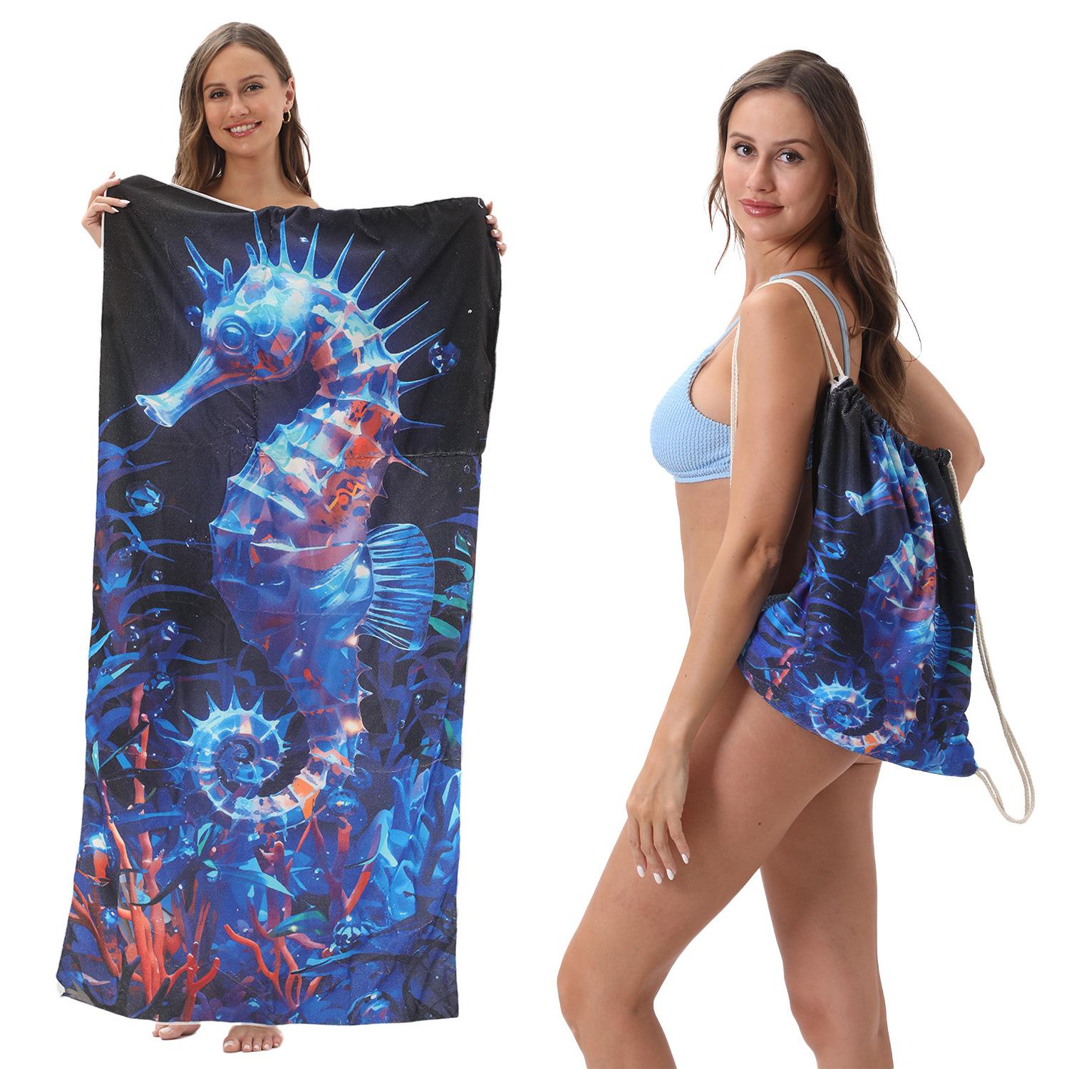 Large size foldable beach towel backpack storage integrated beach towel integrated bag portable 70*140 [available for sale]