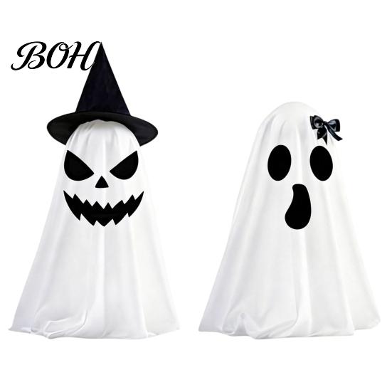 Halloween Window Display Props Ghost Decoration, Indoor Tabletop Standing with Witch Fabric Figurine Hat/Bow for Mantel Dining Table Party Home Decor