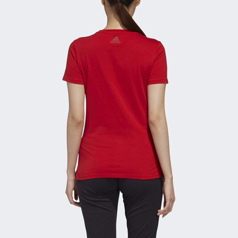 Adidas Round Neck Casual Logo Short Sleeve T-Shirt Women T-Shirts Red EH3876