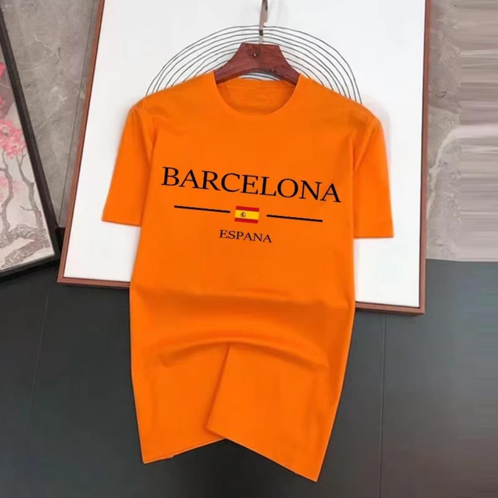 Pánské letní tričko s potiskem Barcelona s motivem Y2K a motivem víry Espana s krátkým rukávem, volné topy z čisté bavlny