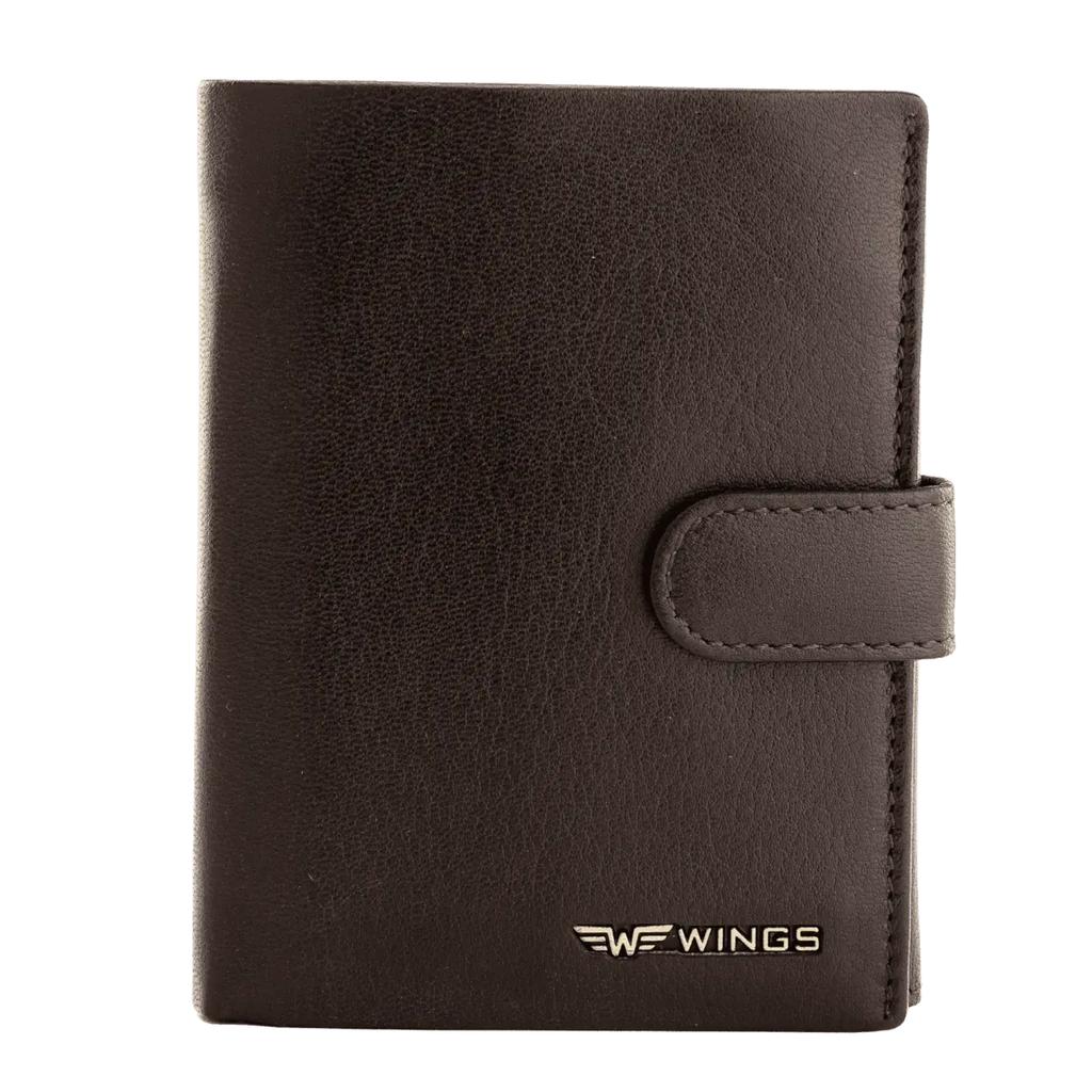 Wings Men' Genuine Leather Zipper Wallet Brown