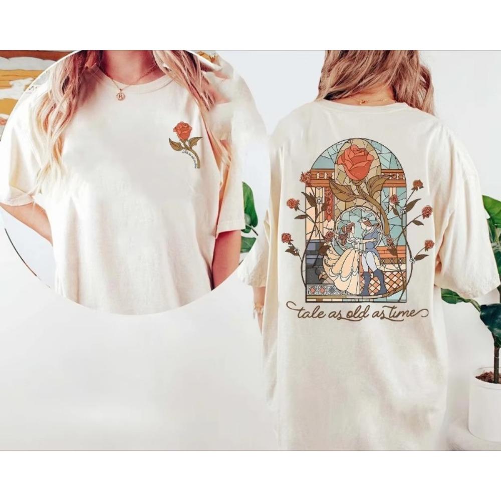 Retro Beauty and Beast Shirt Stories Are as Old as Time Shirts, Princess Shirts, Men s and Women s Cotton Loose Tops S