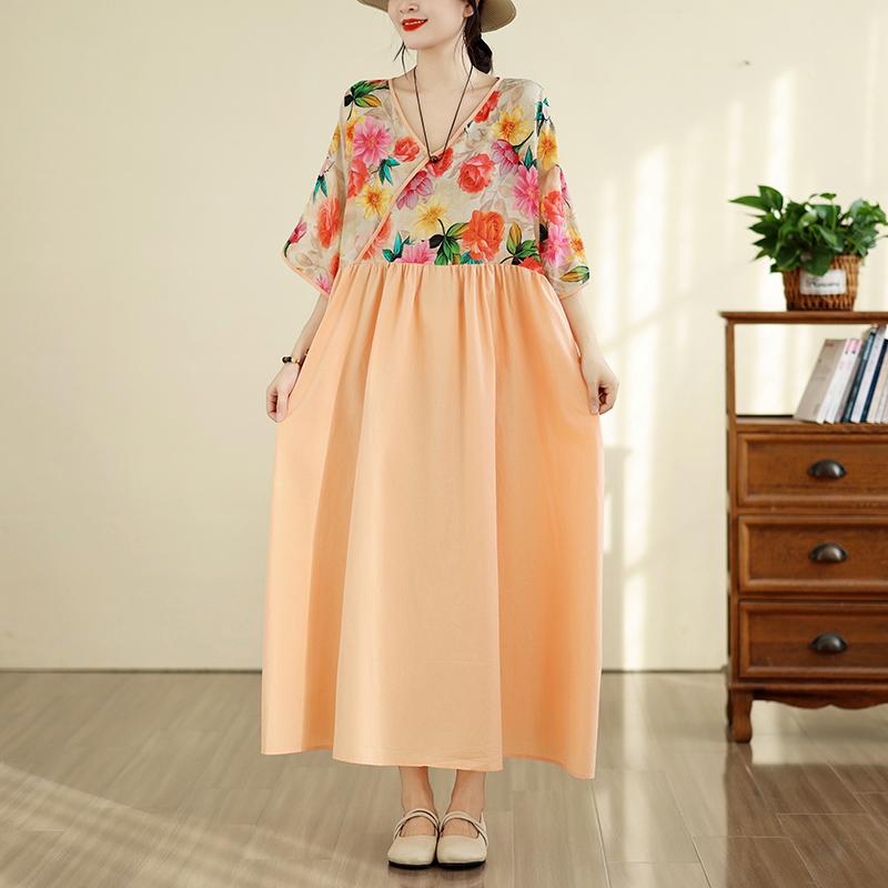 DIMANAF New 2026 Women Plus Size Casual Long Dress Summer Cotton Loose Oversize Maxi Beach Sundress Elegant Vintage Lady Print Floral