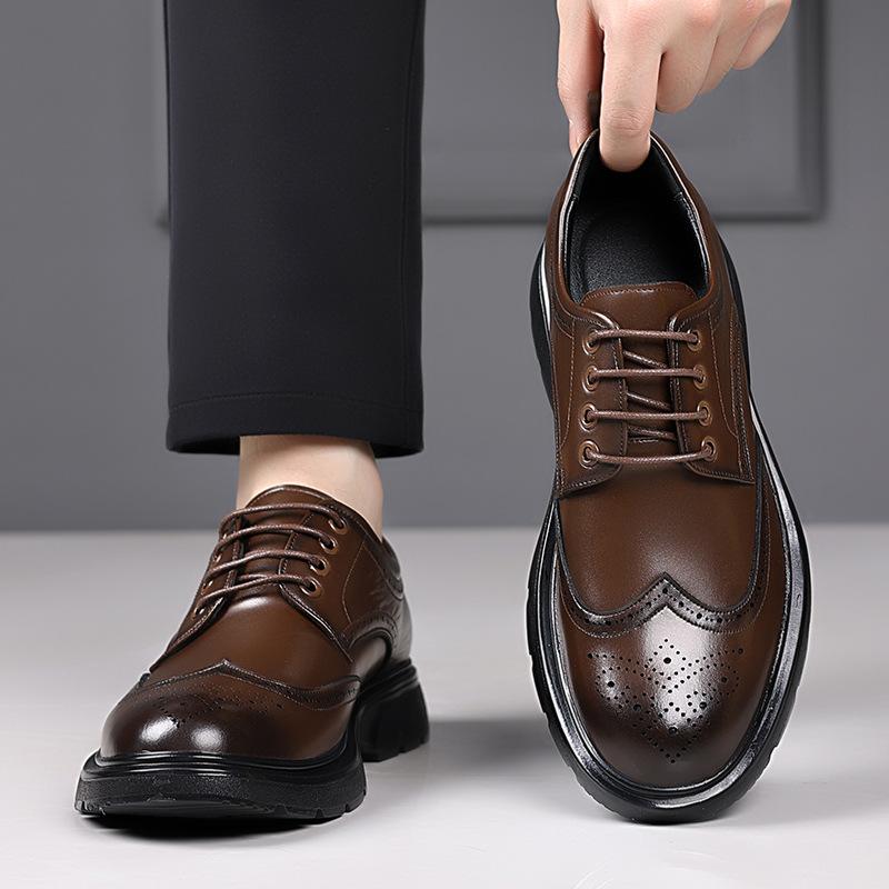 New Men's Casual Brogue Shoes Solid Color Lace Fashion Casual Platform Wedding Shoes Male Designer Business Leather Shoe Man