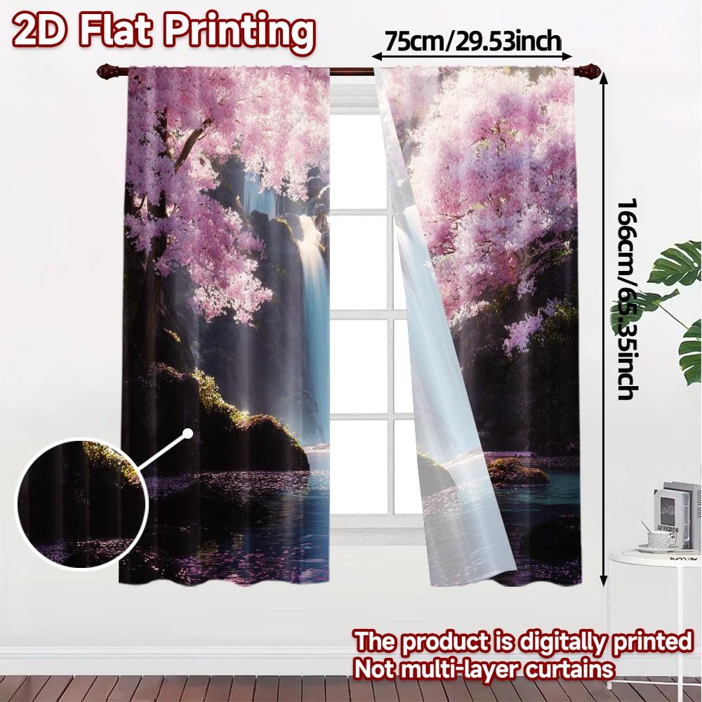Flat Printing Curtains Without Rod Blossom Cascade Popular Curtain Fabric Outdoor Set Of 2 Made Polyester Machine Washable
