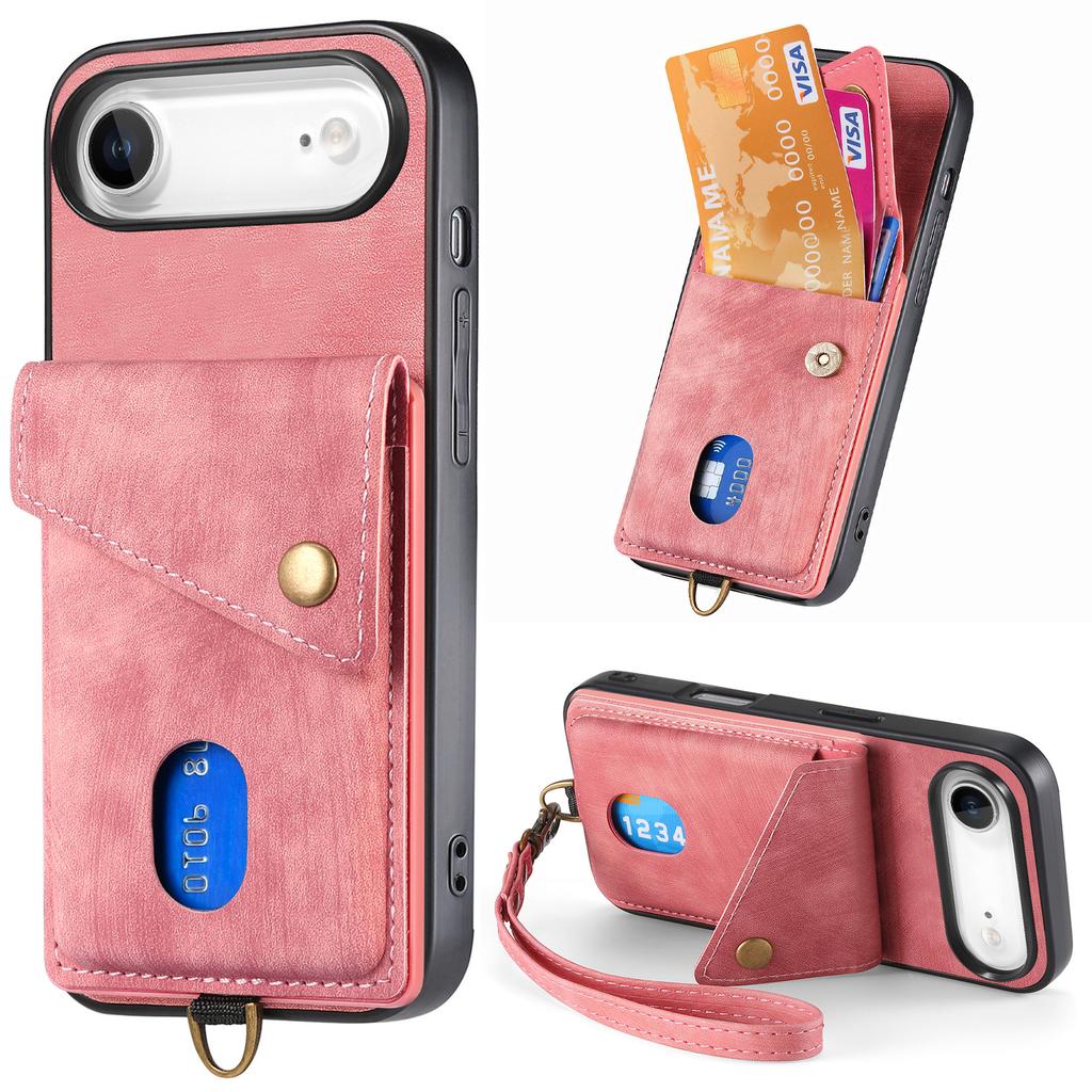For iPhone Air Case with Card Holder Kickstand Leather Phone Back Cover