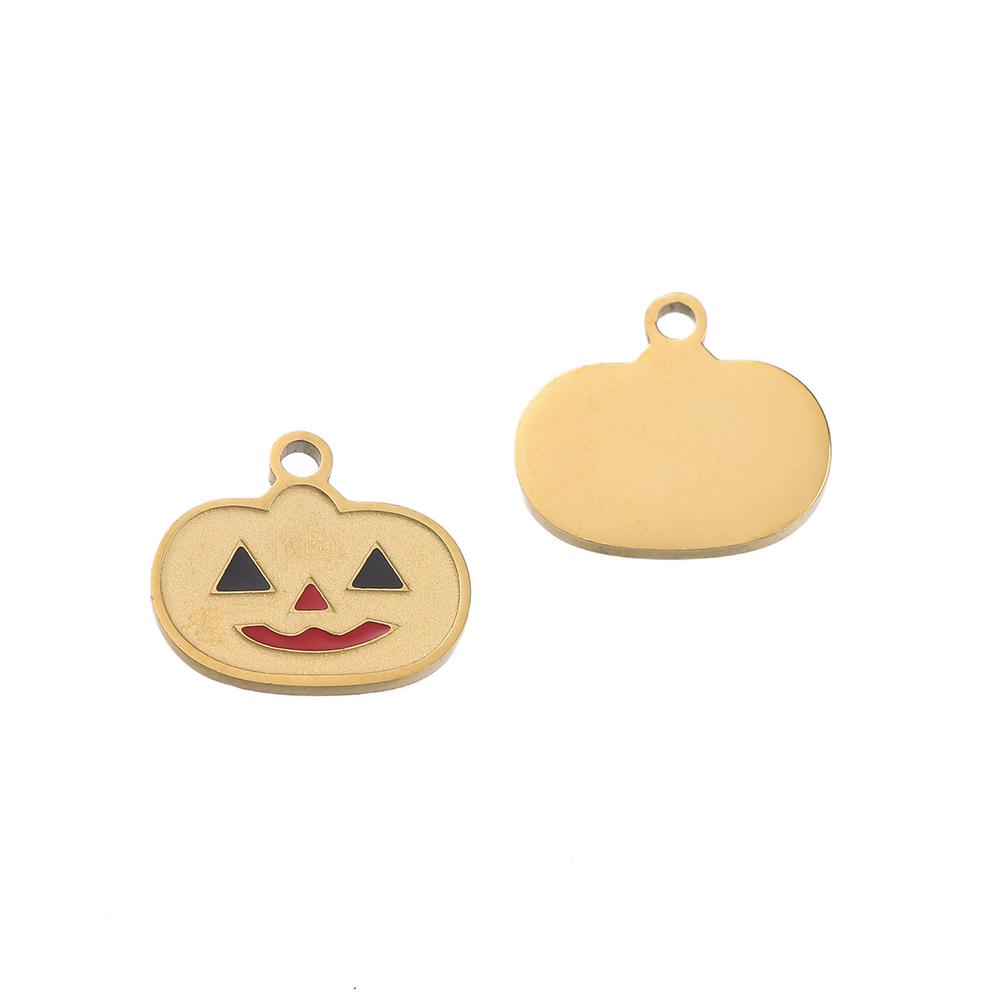 1pcs Stainless Steel Cartoon Halloween Enamel Charms Pumpkin Skeleton Ghost Bat Cat Pendants for DIY Jewelry Making Accessories