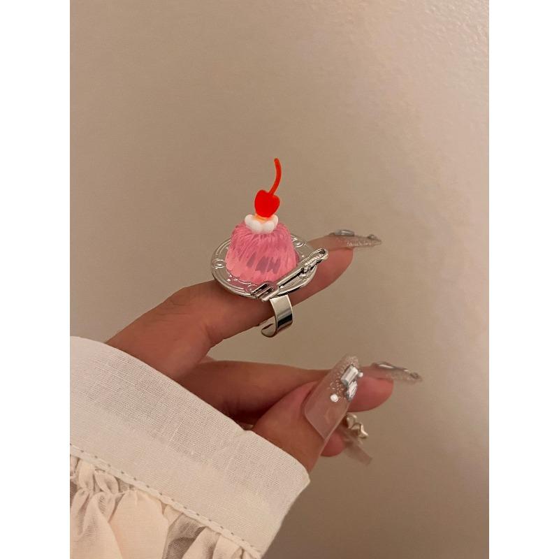 Ice cream cherry fruit ring, niche design cute ring that can be worn on the hand