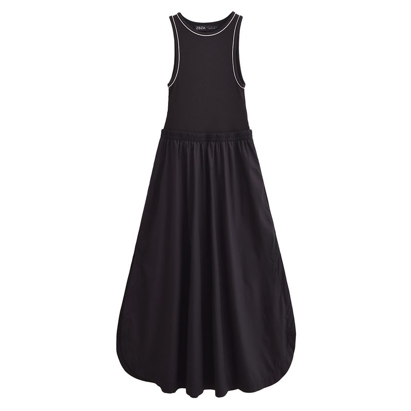 

Kaslead New Arrival Women s Clothing Fashion Style Fashion Simple Stitching Sleeveless round Neck Dress 8372046 Black L