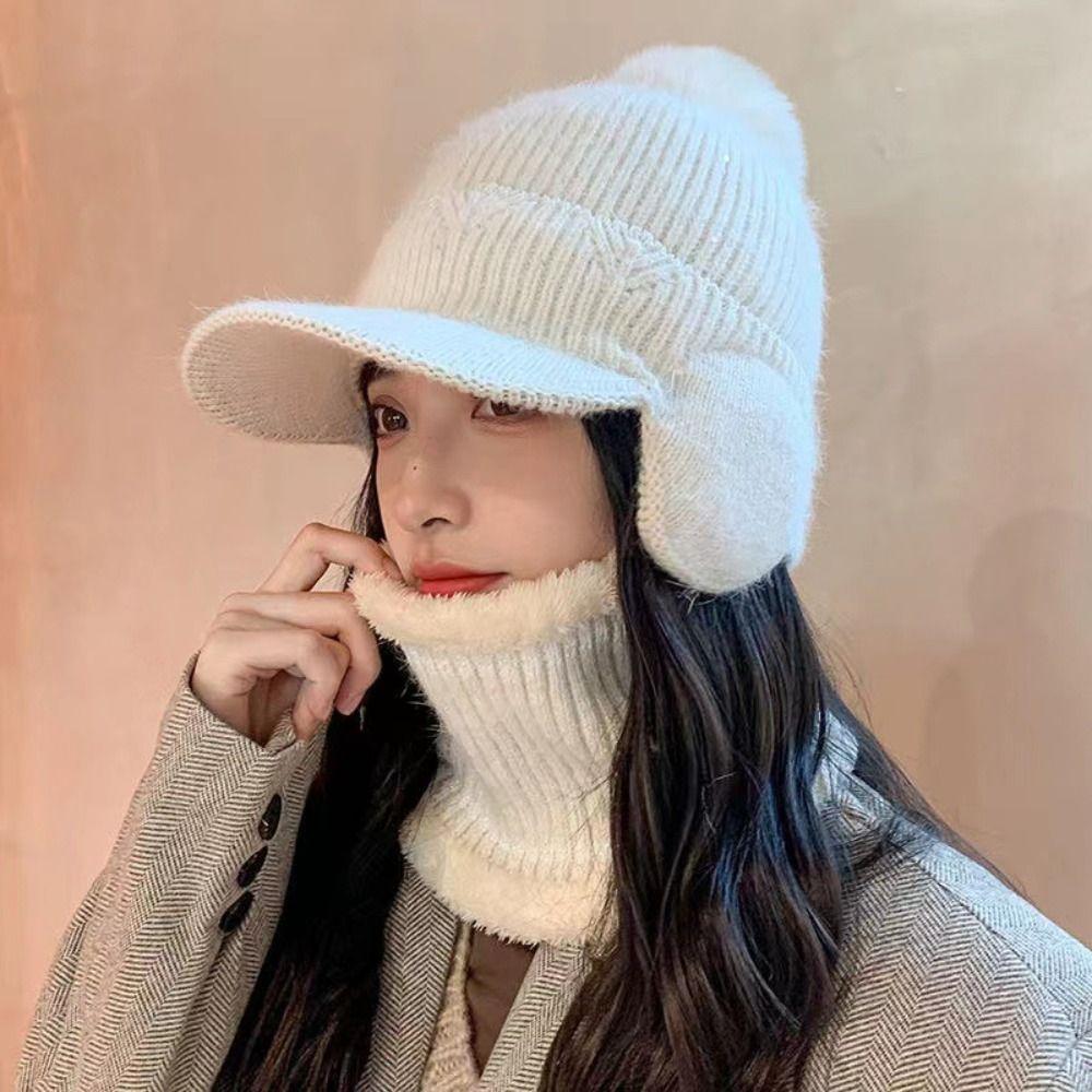 Solid Color Plush Peaked Cap Windproof Knitted Baseball Hat Casual Earflaps Hat  Autumn