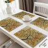 Golden Leaves Print Placemat  Tablecloth Decor For Kitchen  Non-Slip & Washable  New Year To Attract Wealth.  Dining Room