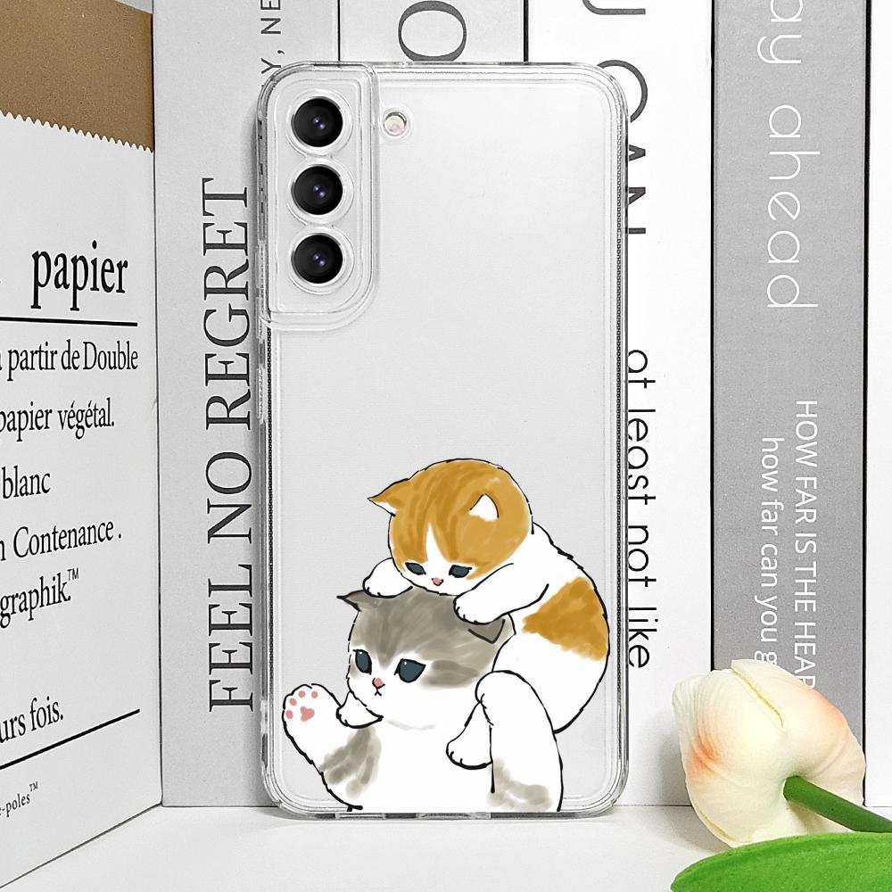 Cute Animal Cat Couple Lovers Phone Case for Samsung Galaxy A55 A54 A53 A52 A51 A70 A32 A31 A22 A13 4G 5G Clear Soft Cover Shell