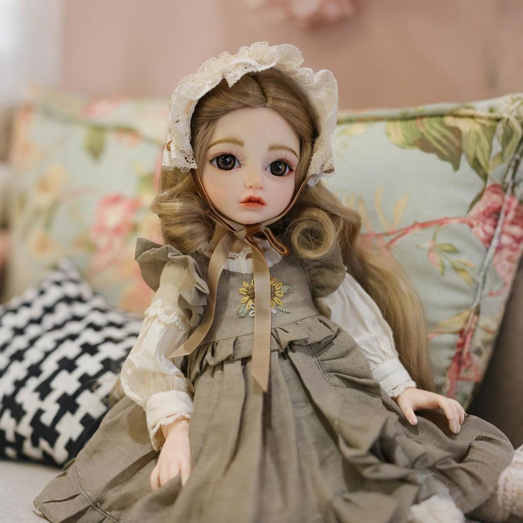 Cloveray 14 Cute Vinyl BJD Doll 45cm Ball-Jointed Doll with 15 Articulated Joints, Fully Articulated, Glass Eyes, Handmade Makeup, Interchangeable