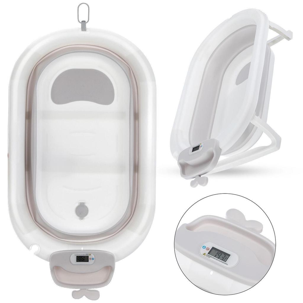 Foldable Baby Bath Tub Ergonomic with Temperature & Cushion Bath Pad + Bath Net