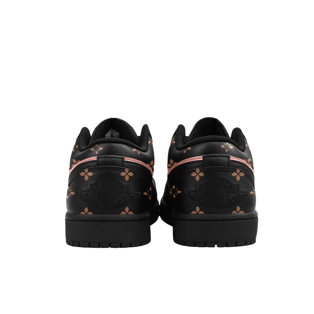 Jordan Air Jordan 1 Cow Leather, Leather Low Top Vintage Basketball Shoes Men's Black Pink 553558-093(Team695-)