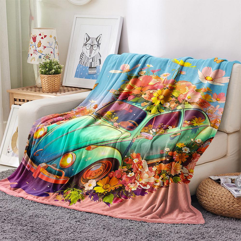 Car Print Flannel Blanket, High quality Comfortable for All Seasons, Home Decor, Warmth and Comfort, Perfect for Christmas Gifts