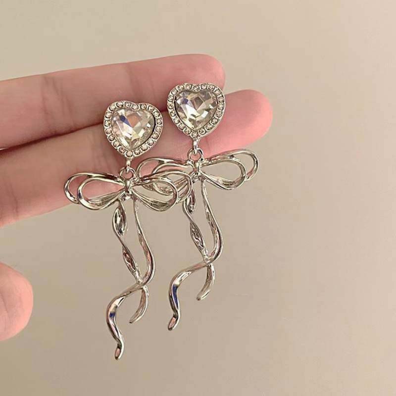Y2K Exaggerated Big Bowknot Dangle Earrings for Women Irregular Zircon Bow Personalized Sweet Accessories Fashion Jewelry
