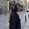 Women's Solid Color Sleeveless Zip Front A-Line Maxi Dress with Pockets