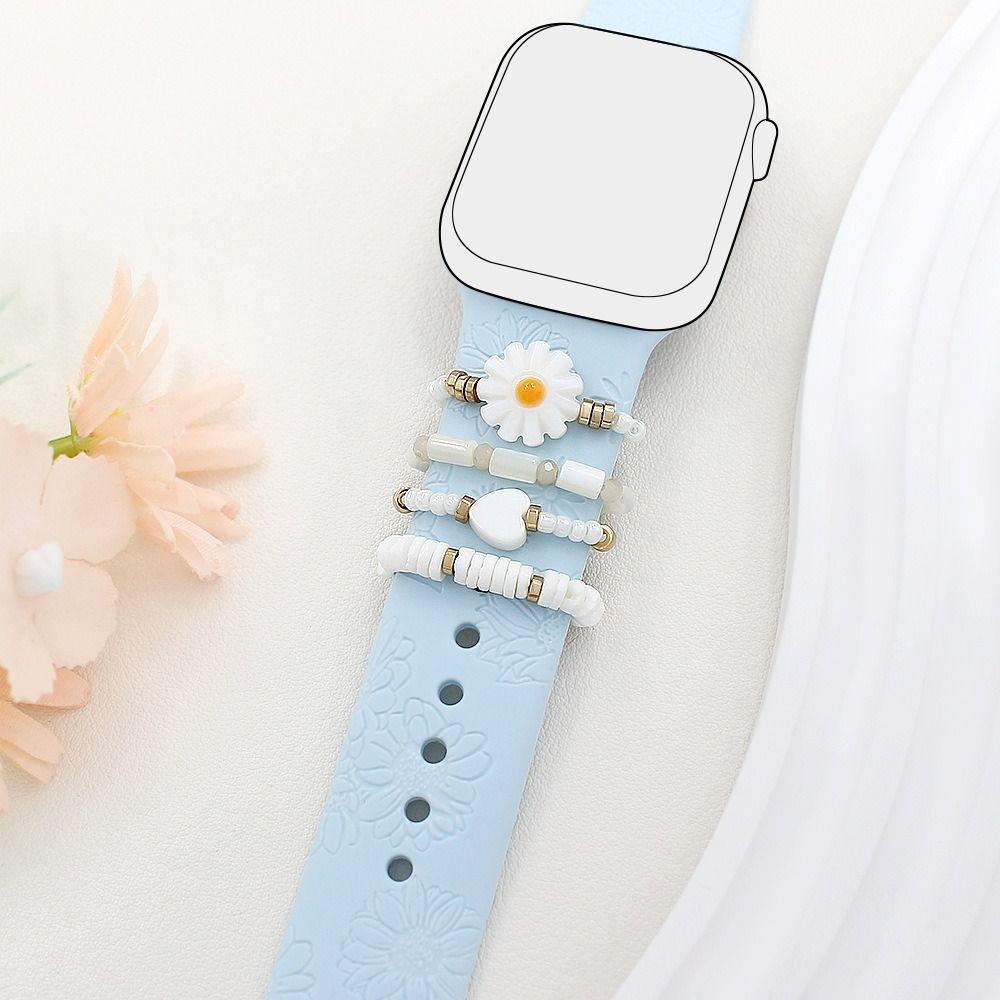 4pcs Flowers Beads Strap Decorative Ring Shells Beads Strap Accessories for Apple Watch Band Women