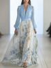 Women's Digital Printed Long Sleeve V-Neck Patchwork Dress