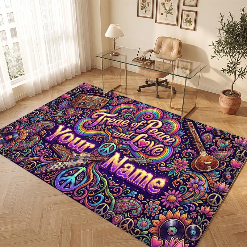 Music Theme Soft Crystal Velvet Rug Custom Name & Text Print Non Slip Floor Rug for Bedroom Living Room