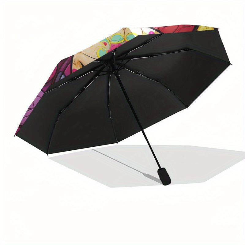 Bunte Zuckerschädel Buntglas Wandkunst DekorationRegenschirmTragbarer 3-fach Kompakter Regenschirm für Damen & Herren Geschenk