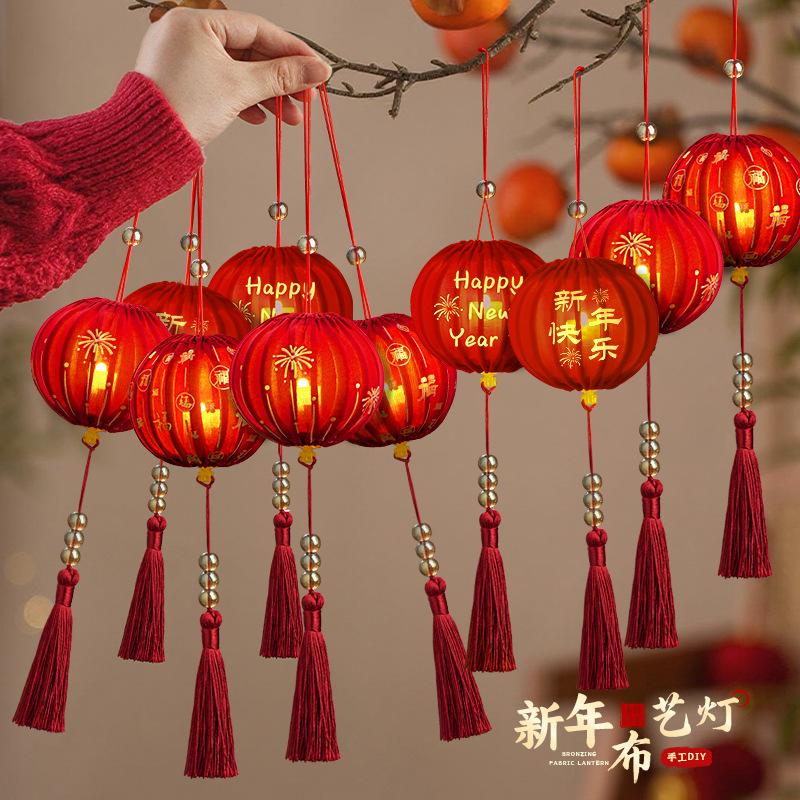 Year New Hanging Ornament Red Glowing Lanterns Chinese Mini Led Red Lantern Spring Festival Hanging Decoration