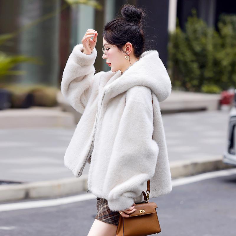Stylish Hooded Faux Mink Coat - Women's Autumn/Winter Fashion