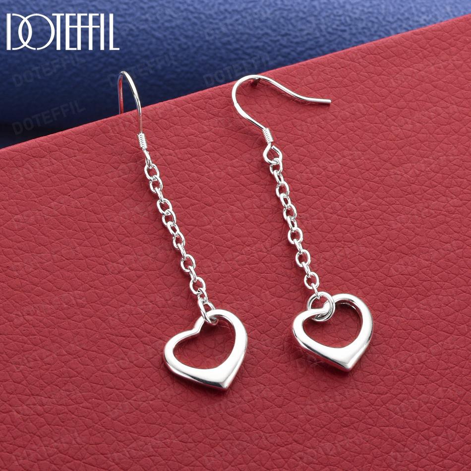 925 Sterling Silver Heart-Shaped Earrings Fashion Gift Jewelry
