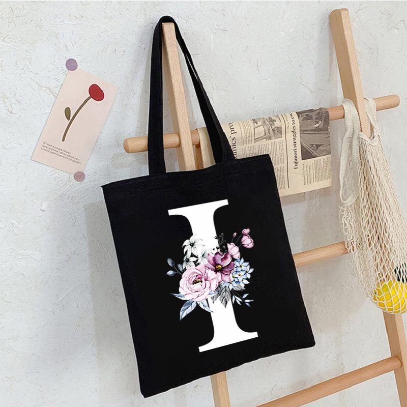 Alphabet24 Letter Print Student Portable Canvas Bag Tote Bag Large Capacity Messenger Bag