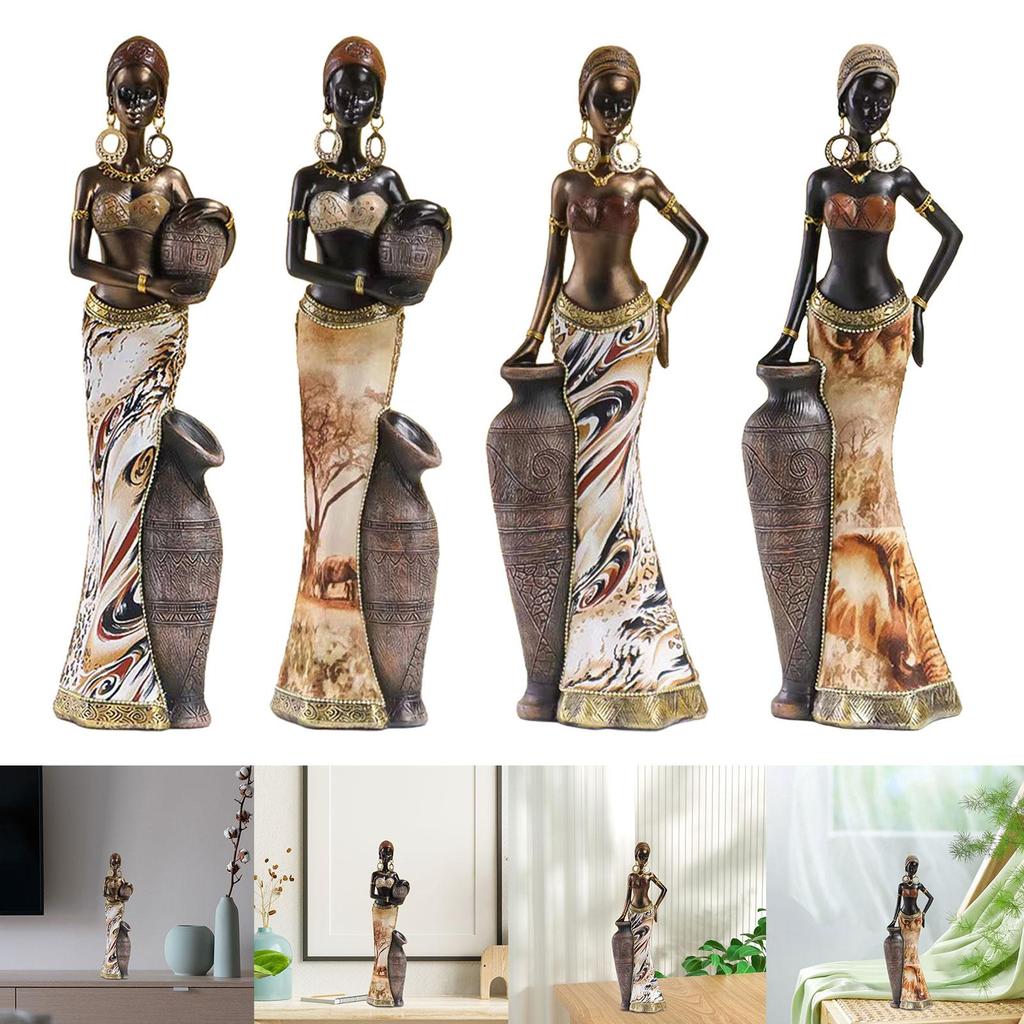 Africian Women Figurine Lightweight Multipurpose African Decor African Sculpture Home Decor Brown for Bookshelves Living Room