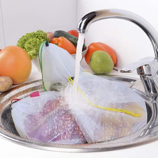 5 szt. Wielokrotnego użytku Siatkowe Torby na Warzywa i Owoce ze Sznurkiem Zamykanym Można Prać Lekka Saszetka