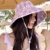 Plaid Bucket Hat Women's Summer Outdoor Sun Hat Sun Protection UV Protection Hat Showing Washbasin Hat