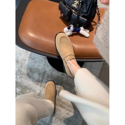 Cowhide Version~ Genuine Leather Handmade British Style Small Leather Shoes Women's Thick Heel Flat-soled Retro Single Shoes One Pedal Loafers